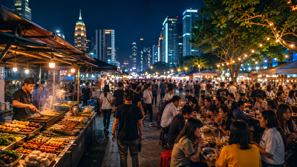 Vibrant Urban Night Food Market